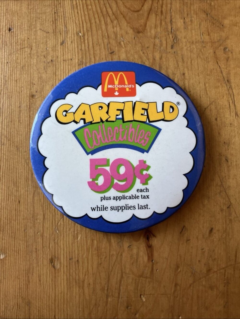 Vintage McDonald's Pin Garfield Collectibles 59 Cents Celluloid Pin
